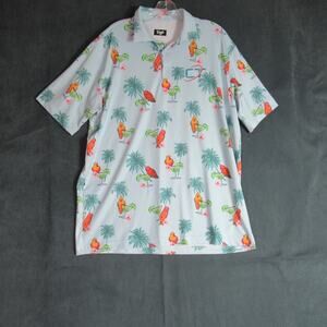 Waggle Polo Shirt Mens XL Blue Tropical Bird Drink Short Sleeve Golf Vacation